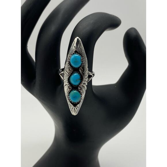 Native Stamped 3 stone‎ Shadowbox Ring. - Picture 1 of 5